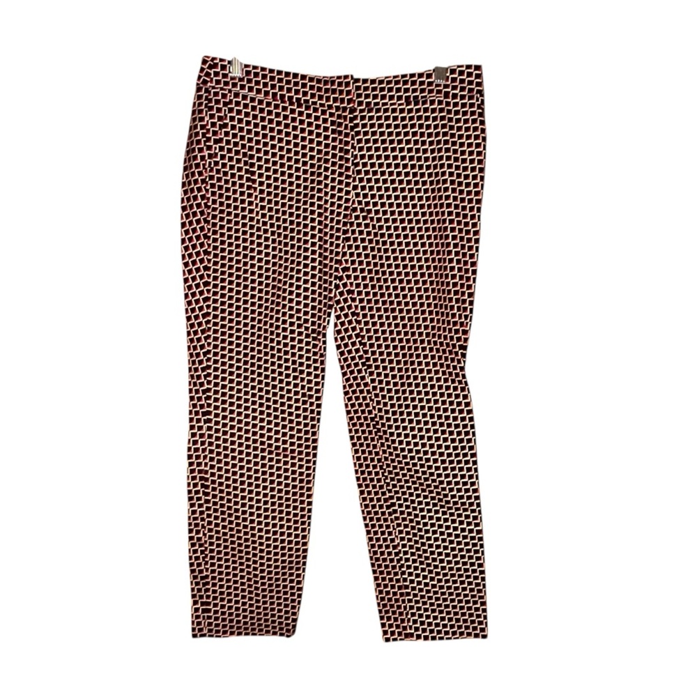 Willi Smith Geometric Printed Crop Pants Stretch Red Blue Womens 6 Office Wear